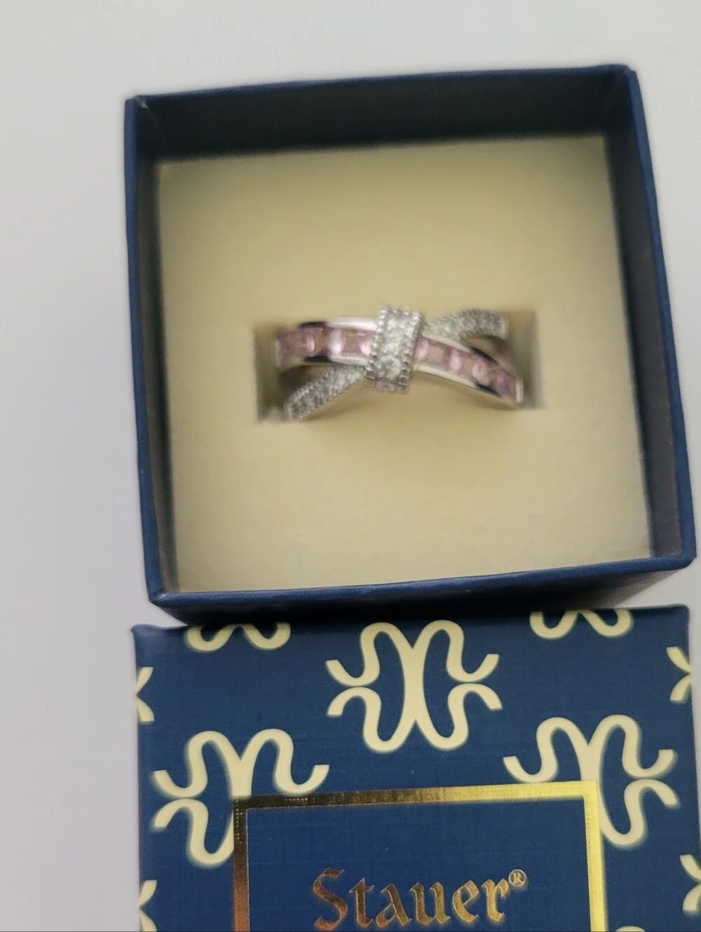 Stauer Diamond Aura Pink Bow Ring size 10 New